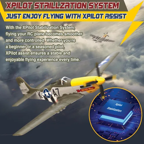 Vista 3 de LEAMBE Avión RC Brushless de 4 Canales P51D Mustang 500mm Avión de Control Remoto de Combate RTF con Giroscopio de 6 Ejes, 3 Modos y Acrobacias