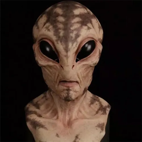 Vista 5 de Máscara de alienígena de Halloween, máscara de látex alienígena aterradora área horrible 51, máscara realista de alienígena antiarrugas