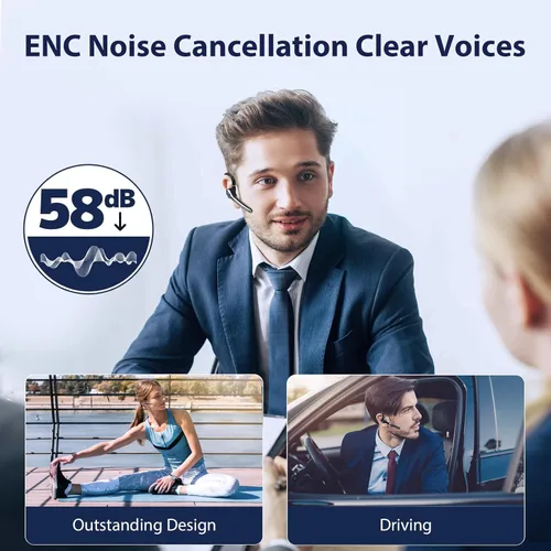 Auriculares Bluetooth, auricular inalámbrico con micrófono de cancelación de ruido mejorado, funda de carga de 500 mAh compatible con tiempo de