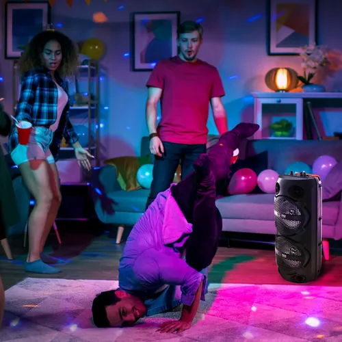 Vista 7 de Pyle Altavoz PA portátil Bluetooth de EE. UU., sistema de audio de karaoke BT recargable de 200 W, doble 6 pulgadas, para interiores y exteriores