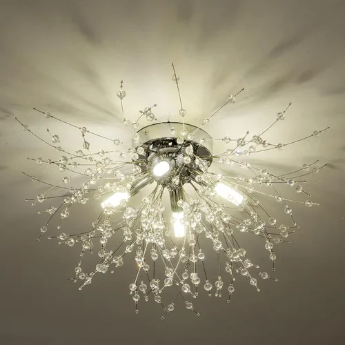 Vista 9 de TANLUX Lámpara de techo negra de montaje empotrado con fuegos artificiales, modernas luces de techo Sputnik de cristal, 6 luces cerca del techo