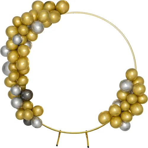 Soporte redondo para telón de fondo, arco circular, kit de arco de globos de metal dorado de 6.5 pies para decoración de fiestas, arco de boda,