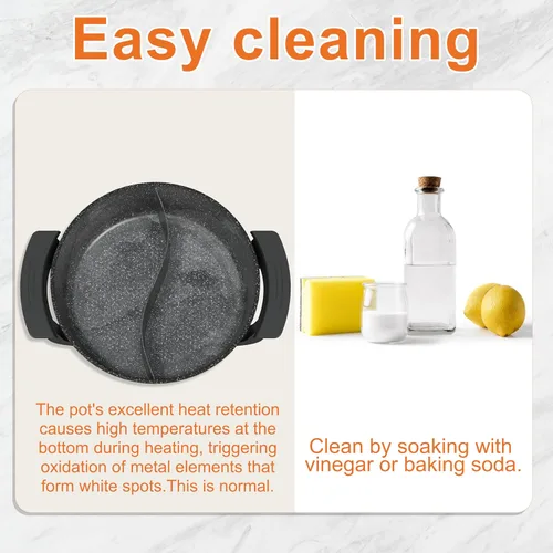 Vista 9 de Stariver Olla eléctrica de 6 litros con divisor - Fondue de doble sabor y olla Shabu Shabu, 1360 W con control de 5 temperaturas, antiadherente