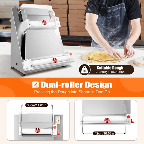Vista 6 de Prensa de masa de pizza de 4-16 "máquina de rodillo de masa de pizza 370W prensa automática para panaderías, pizzerías, restaurantes