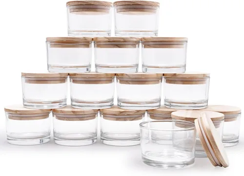 Vista 19 de SHOWIN Tarros gruesos para hacer velas, 16 unidades, tarros vacíos de 7 onzas con tapas de madera para hacer velas, contenedor de muestra, Navidad