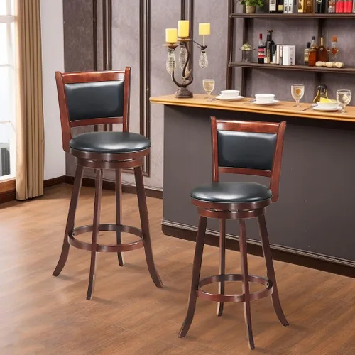 Vista 2 de ERGOMASTER Juego de 4 taburetes de bar de 29 pulgadas de altura para isla de cocina, madera de caucho, taburetes de bar giratorios con respaldo