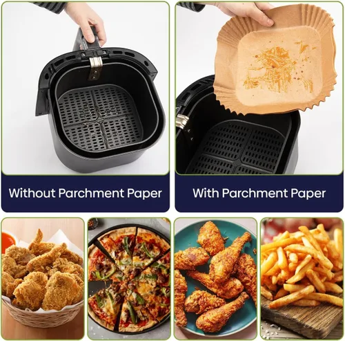Vista 5 de 200 forros desechables para freidora de aire, forros de papel pergamino de 7.9 pulgadas, forros perfectos para freidora de aire para hornear