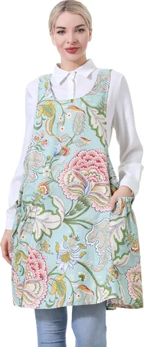 Vista 42 de APRONNER Delantales ajustables con espalda cruzada para mujer con bolsillos de algodón y lino para cocinar y hornear