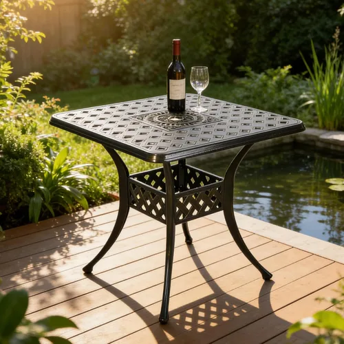 Vista 2 de MEETWARM Mesa de comedor cuadrada de 30.5 pulgadas, mesa de comedor de aluminio fundido para exteriores con agujero para sombrilla de 2.2 pulgadas