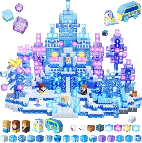Vista 7 de Bloques magnéticos – 100 bloques de construcción magnéticos de castillo de princesa rosa, cubos magnéticos 3D para niñas, juguete de construcción
