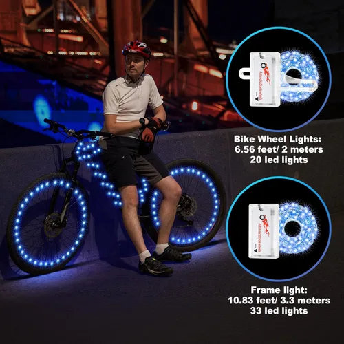 Vista 3 de Woanger 6 luces LED para bicicleta para montar por la noche, marco de bicicleta y luces de rueda, accesorios de decoración de bicicleta a