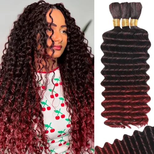Vista 25 de Cabello Humano para Trenzar para Trenzas Boho 3 Paquetes/Pack 110g (3.88 oz) 14 Pulgadas Cabello Humano a Granel Ondulado Profundo para Trenzar