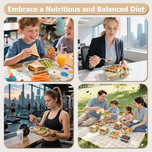 Vista 6 de Paquete de 3 recipientes de vidrio de 36 onzas con tapas herméticas sin BPA, a prueba de fugas, apilables, aptos para microondas, horno, congelador