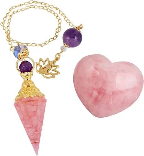Vista 9 de Rockcloud Péndulo de punto de cristal curativo y volcán, cereza, cuarzo, corazón, amor, tallada, palma, preocupación, piedra de preocupación