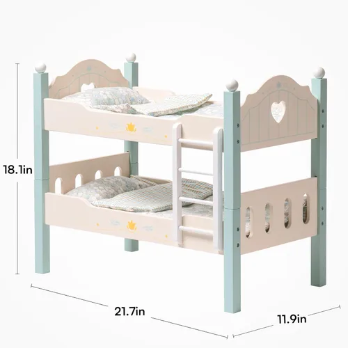 Vista 2 de ROBOTIME Literas de muñeca de bebé, cunas de madera para muñecas de 18 pulgadas, cama apilable para muñecas de muñeca para muñecas americanas
