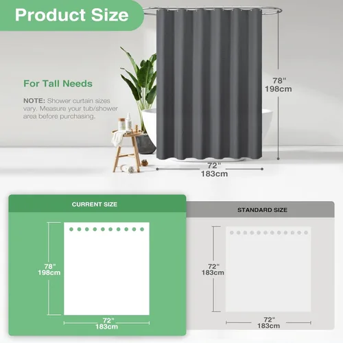 Vista 353 de Cortina de ducha de tela Dynamene verde oscuro - Cortinas de baño de tela de nido de abeja texturizadas resistentes, juego de cortinas de baño