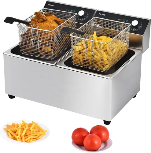 Vista 8 de Freidora profunda con canasta, tanque de aceite de 1700 W, cesta de 6.7 cuartos de galón, freidora eléctrica de acero inoxidable de 0.024 in
