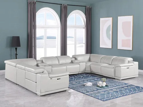 Vista 593 de BlackJack Furniture Venice - Sofá modular de cuero italiano de grano superior de 5 piezas con 3 reclinables eléctricos, reposacabezas ajustable