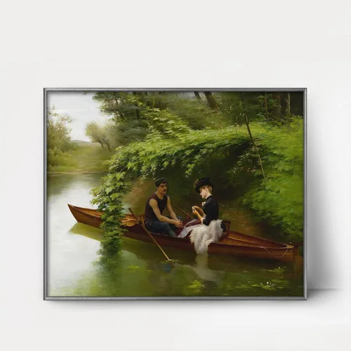 Vista 7 de CLOUD NINE PRINTS The Boating Party, impresión de paisaje de río francés - Arte de pared náutico de canoa, decoración sofisticada de la casa