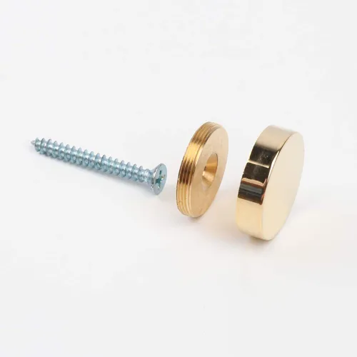 Vista 4 de Tornillos de espejo, clavos decorativos de espejo con tapa de latón, 1 pulgada, oro pulido, paquete de 4