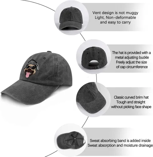 Vista 6 de Caps Pug Dog Baseball Caps for Men Vintage Caps Adjustable