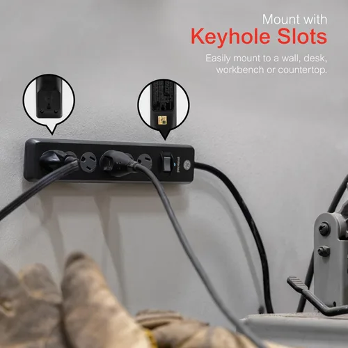 Vista 4 de GE Protector contra Sobretensiones con Regleta de Enchufes, Cable de Extensión de 4 Pies, Extensor de 6 Tomas, 800 Julios, Enchufe Plano, Cubiertas