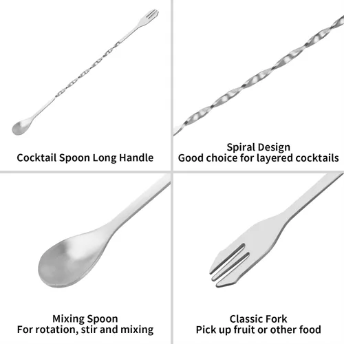 Vista 5 de Tifanso Muddler para cócteles, mortero de 10 pulgadas y cuchara mezcladora de mango largo para bar, agitador de acero inoxidable, herramientas