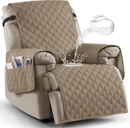 Vista 9 de Ruaozz Funda para silla reclinable 100% impermeable, antideslizante, de gran tamaño, para silla reclinable grande, lavable, con correas elásticas