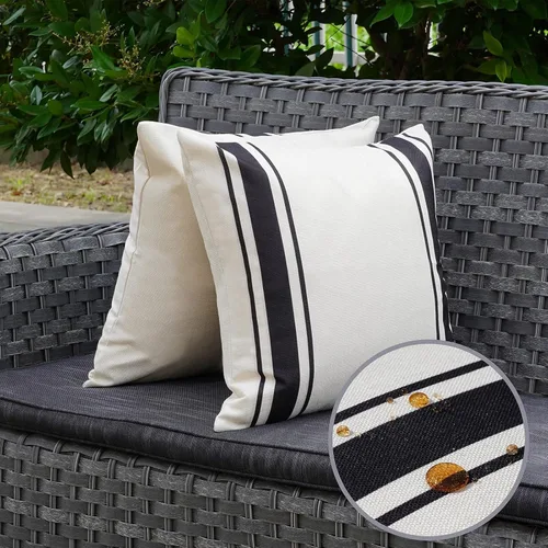 Vista 2 de ONWAY Juego de 2 fundas de almohada para exteriores impermeables de 16 x 16 pulgadas, fundas decorativas de lino, fundas de almohada de lino beige