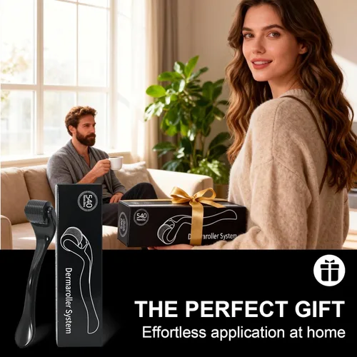 Vista 7 de Derma Roller 540 Rodillo de microagujas de acero inoxidable negro para cuidado de la piel facial Uso en el hogar para herramientas de masaje