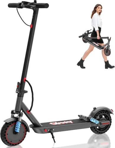 Qlaway Patinete eléctrico de 8.5 pulgadas/10 pulgadas para adultos con amortiguadores duales, 19 MPH, motor pico de 700 W/1000 W, alcance de 15/22