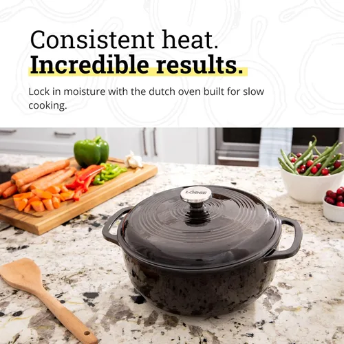 Vista 3 de Lodge Manufacturing Company, EC6D18 - Horno holandés esmaltado, 6 cuartos de galón, Cromo de medianoche