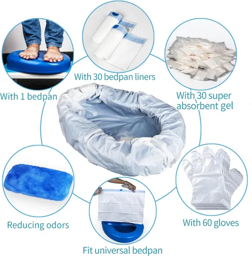 Vista 3 de Juego de orinal con 30 almohadillas absorbentes de gel y 30 forros desechables, orinal para mujeres mayores, orinal con forros para hombres