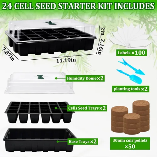 Vista 2 de Halatool Juego de 2 bandejas de iniciación de semillas, paquete de 2 bandejas de germinación con 50 pellets de coco, sistema de germinación