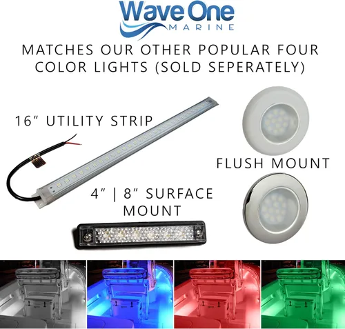 Vista 6 de Wave One Marine Tira de luz LED RGBW de cortesía y acento para barco de 16 pulgadas Controlador interno de 12-24 voltios Blanco azul rojo verde