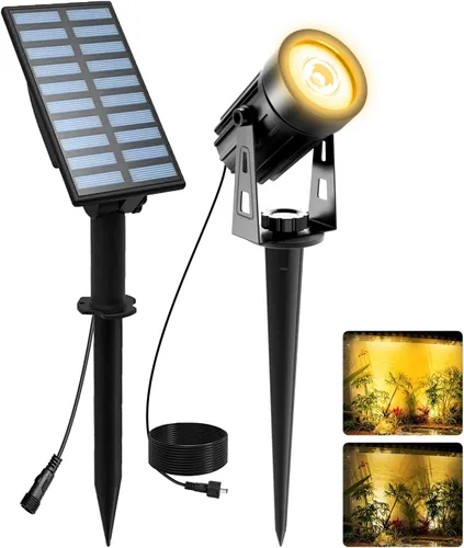 T-SUNUS Focos solares de Navidad para paisaje, luces de metal blanco cálido de 3000 K, luz de jardín IP65 resistente al agua, cable de 9.8 pies,