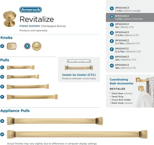 Vista 4 de Amerock Pomo de gabinete Bronce champán Diámetro de 1-1/4 pulgadas (1.260 in) Revitalize Paquete de 2 Perilla de cajón Herrajes