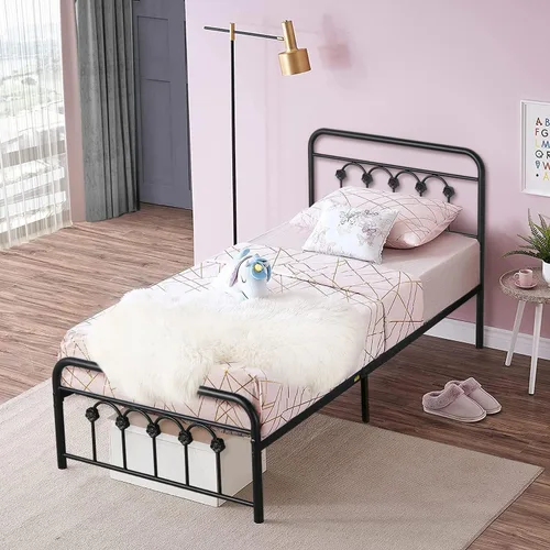 Vista 51 de VECELO Base de cama de tamaño individual con cabecero y estribo de madera, base de colchón con listones de metal fuertes y soporte antideslizante