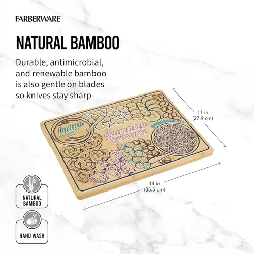 Vista 4 de Farberware Sundae - Tabla de cortar con asas empotradas, tabla de cortar reversible para entretenimiento y preparación de comidas, tabla de madera