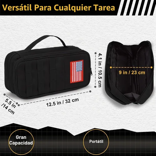 Vista 7 de Bolsa de herramientas táctica para hombres, bolsa de herramientas de boca ancha resistente al agua, bolsas de alcance multiusos con asa con Negro