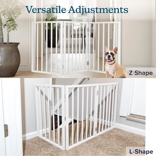Vista 7 de PET Gate - Valla plegable de 3 paneles para interiores para perros en escaleras, pasillos o puertas - 54x24 pulgadas de vallas de madera retráctiles