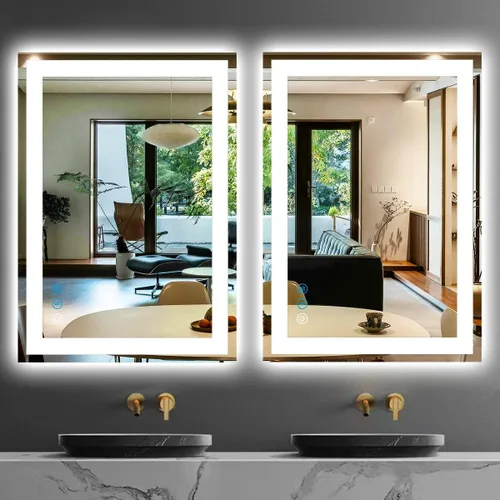 Vista 7 de THEKLA Espejo de tocador de baño de 20 x 30 pulgadas con luces, espejo frontal de 3 colores para pared de baño, espejo LED con control táctil