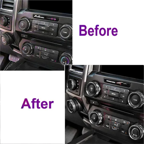 Vista 2 de Cubierta de aluminio para interruptor de aire acondicionado, perilla de consola central compatible con Ford F150 XLT, accesorios 2015-2019, 6 Negro