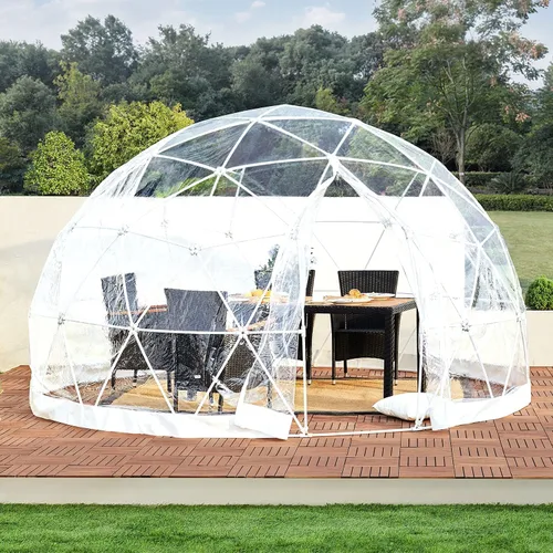 CZGBRO Casa de cúpula de jardín de 12 pies, cúpula transparente al aire libre, refugio geodésico para 5-7 personas para patios traseros, cenadores
