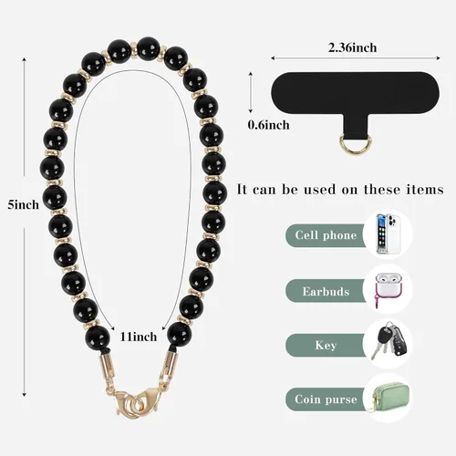 Vista 3 de takyu Dije para teléfono, correa de pulsera con cuentas para teléfono con piedras preciosas naturales para mujeres y niñas, cordón de muñeca manos