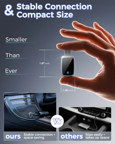 Vista 5 de Adaptador inalámbrico CarPlay para iPhone de Apple, convierte conexiones con cable a CarPlay inalámbrico, cero retraso, Plug-and-Play, compatible
