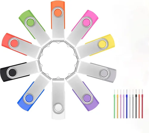 Vista 10 de FEBNISCTE Memory Stick - Unidad flash USB de 1 GB a granel, paquete de 10 unidades – a granel 1 GB USB 2.0 Stick Pendrive Multi-Color Pulgar Drive