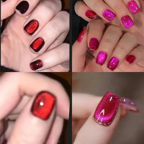 Vista 6 de Esmalte de uñas de gel magnético Cat Eye (rojo + verde tesoro), 0.34 onzas líquidas (paquete de 1)
