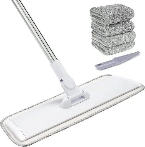 Vista 8 de Sistema de limpieza profesional de piso de microfibra de 18 pulgadas, trapeador plano con mango de acero inoxidable, 4 almohadillas lavables