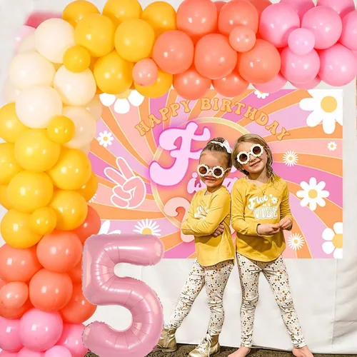 Vista 3 de Cheereveal Five is a Vibe - Decoraciones de fiesta de cumpleaños, Groovy Kit de guirnalda de arco de globos de 5º cumpleaños – Globo de aluminio